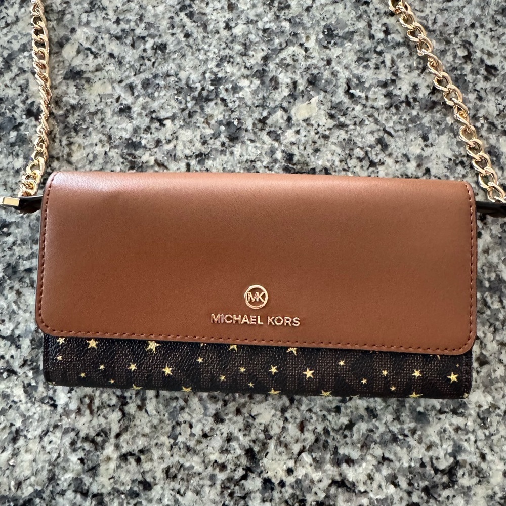Michael Kors Brown and Black Clutch with Gold Accents